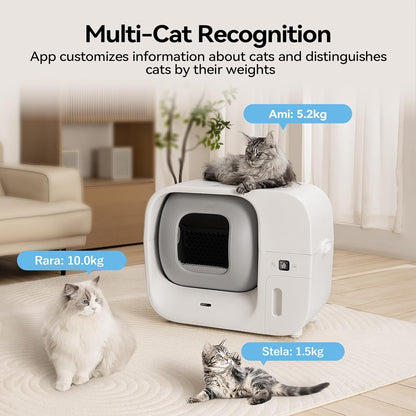 Amicura Automatic Cat Litter Box, Self Cleaning, 360-Degree Detection Smart Anti-Pinch, App Control, Odor-Proof, 65L Extra Large Open-top Cat Litter Box, Ultra Quiet Cat Toilet - PuriLite