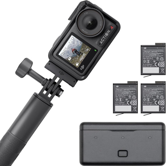 DJI Osmo Action 4 Adventure Combo, 4K/120fps Waterproof Action Camera with a 1/1.3-Inch Sensor, 10-bit & D-Log M Color Performance, Up to 7.5 h with 3 Batteries, Outdoor Camera for Travel, Biking - PuriLite
