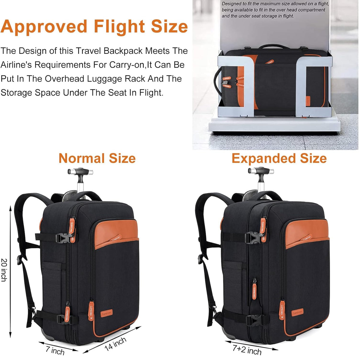 Lumesner Carry on Backpack, Extra Large 40L Flight Approved Travel Backpack for Men & Women - PuriLite
