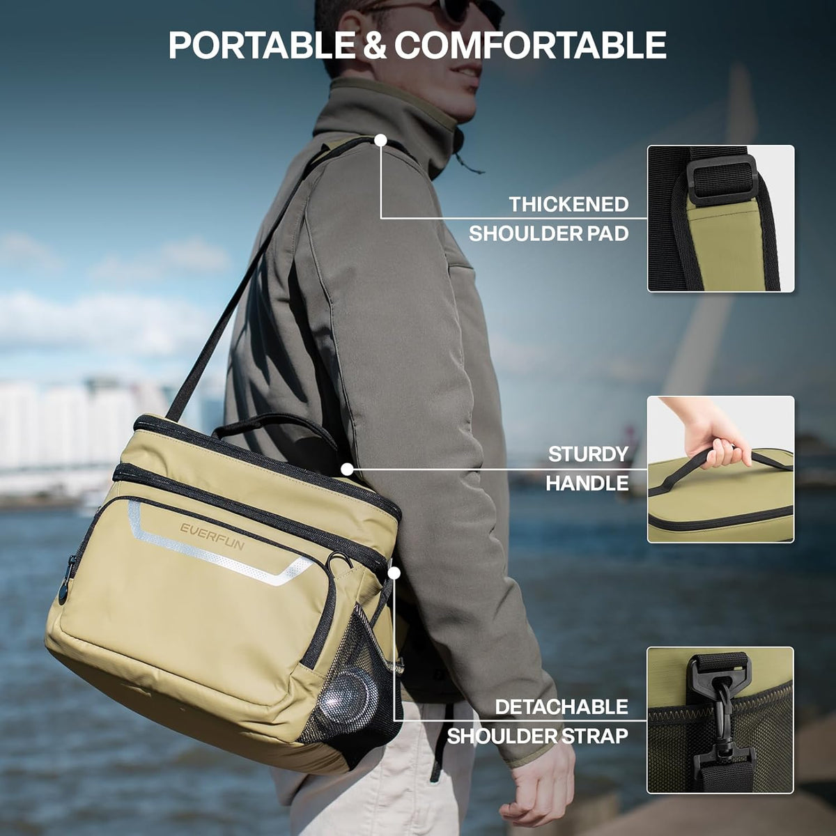 EVERFUN Cooler Bag Insulated Beach Cooler Lunch Bag Box for Men Women Dual Compartments Collapsible Waterproof Leak-Proof for Travel Work Picnic - PuriLite