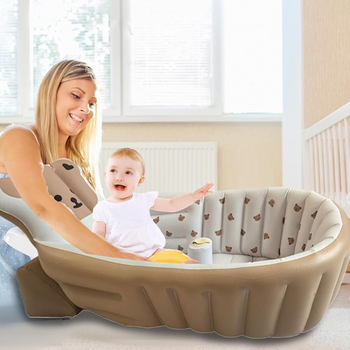 Baby Tubs - Inflatable Toddler Shower Tub - Adjustable Foldable Bathing Support Seat Bathroom Accessories for Beach Pool Outdoor Camping Travel - PuriLite