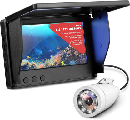 Pyle Ice Fishing Camera - 4.3" Portable Underwater Fishing Camera, 1000TVL Camera w/ 12pcs Infrared Lights & 15m Cable, Essential Fishfinder Fishing Accessories, for Ice/Ocean/Lake Fishing - PuriLite