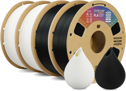 OVERTURE PLA Filament 1.75mm PLA 3D Printer Filament, 1kg Cardboard Spool (2.2lbs), Dimensional Accuracy +/- 0.02mm, Fit Most FDM Printer (Black 1-Pack) - PuriLite