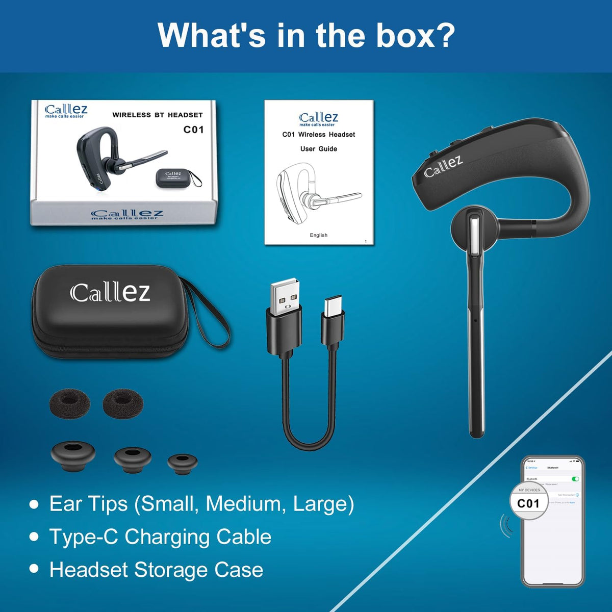Bluetooth Headset for iPhone Android Cell Phone, Bluetooth Earpiece V5.0 with CVC8.0 Dual Mic Noise Cancelling & Mute/Volume Buttons, Hands-Free Wireless Headset for Trucker Office Business - PuriLite