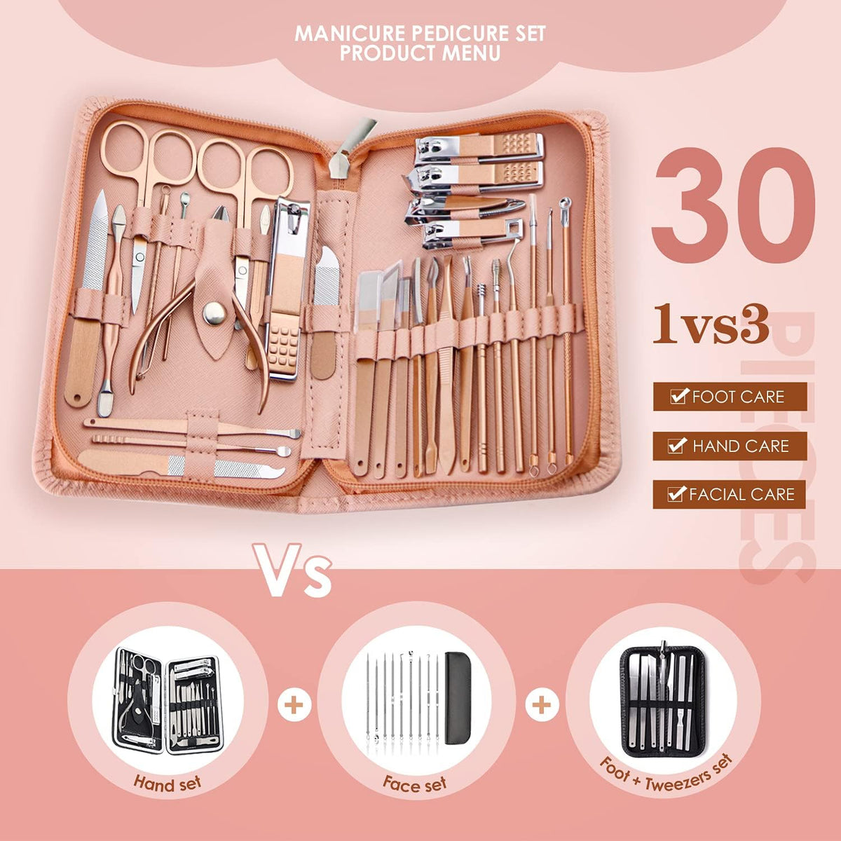 WOAMA Manicure Set 30 in 1 Nail Clipper Set Nail Kit for Women Men Stainless Steel Manicure Kit Professional with Travel Case - PuriLite