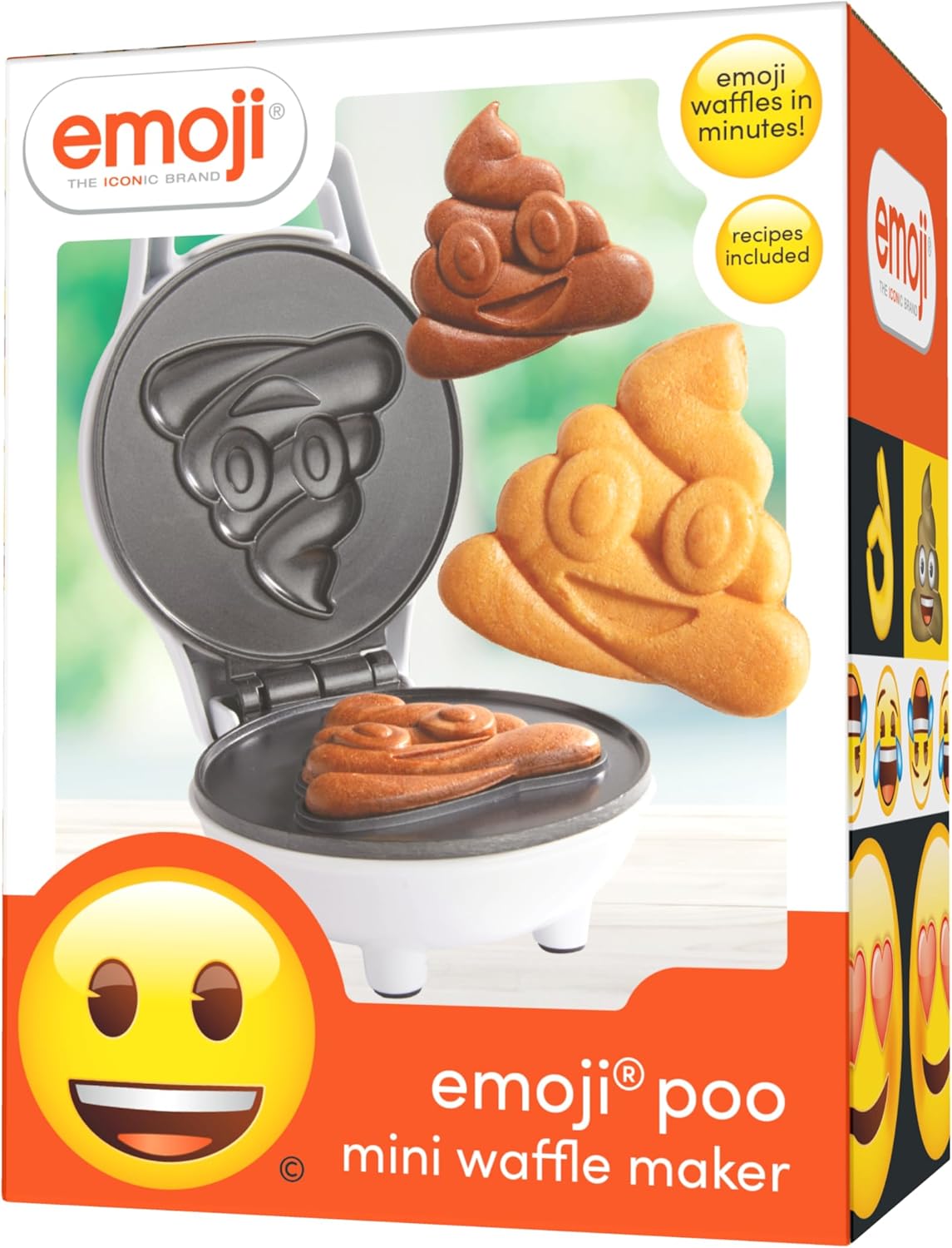 Emoji Poop Mini Waffle Maker- Breakfast Fun for Kids w Cute Smiley Face Design, 4" Waffler Iron Makes Poo Shaped Pan Cakes or Waffles, Electric Nonstick Appliance w Recipes, Funny Gag Gift for Him Her - PuriLite