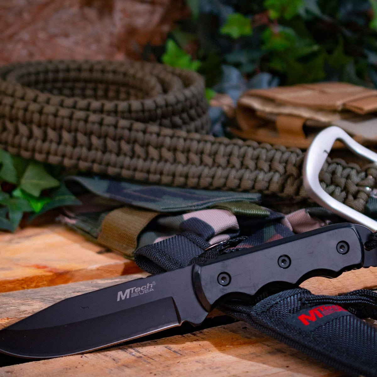 MTech USA MT-20-35 Series Fixed Blade Knife, Black Drop Point Blade, Plastic Handle, 8-Inch Overall - PuriLite