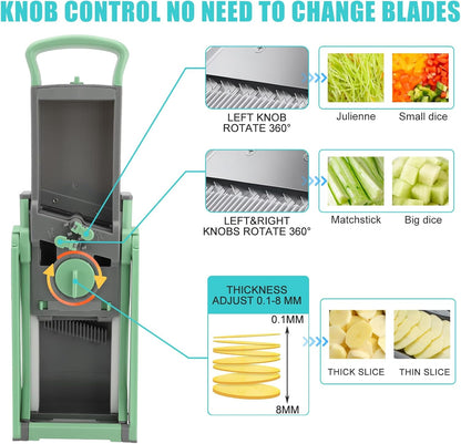 MEKOTRIN Vegetable Chopper Mandoline Slicer for Kitchen, Vegetable Food Slice Potato Slicer Chopper, Veggie Chopper with Container, Adjustable Thickness Julienne + Dicer, Kitchen Tools Gadgets, Green - PuriLite