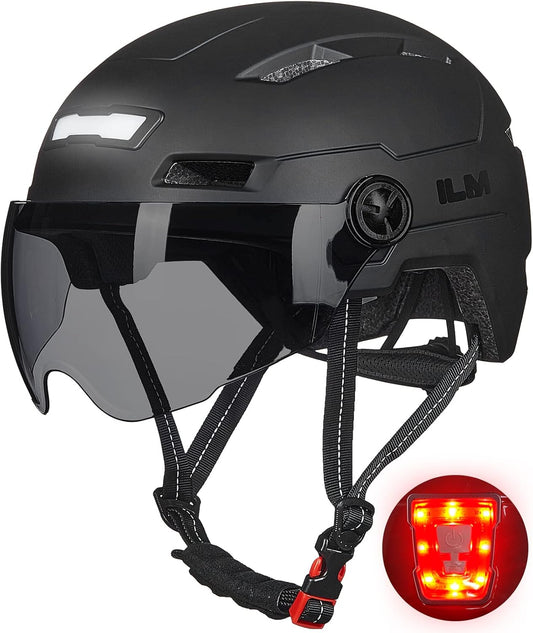ILM Adult Bike Helmet with USB Rechargeable LED Front and Back Light Mountain&Road Bicycle Helmets for Men Women Removable Goggle Cycling Helmet for Commuter Urban Scooter - PuriLite