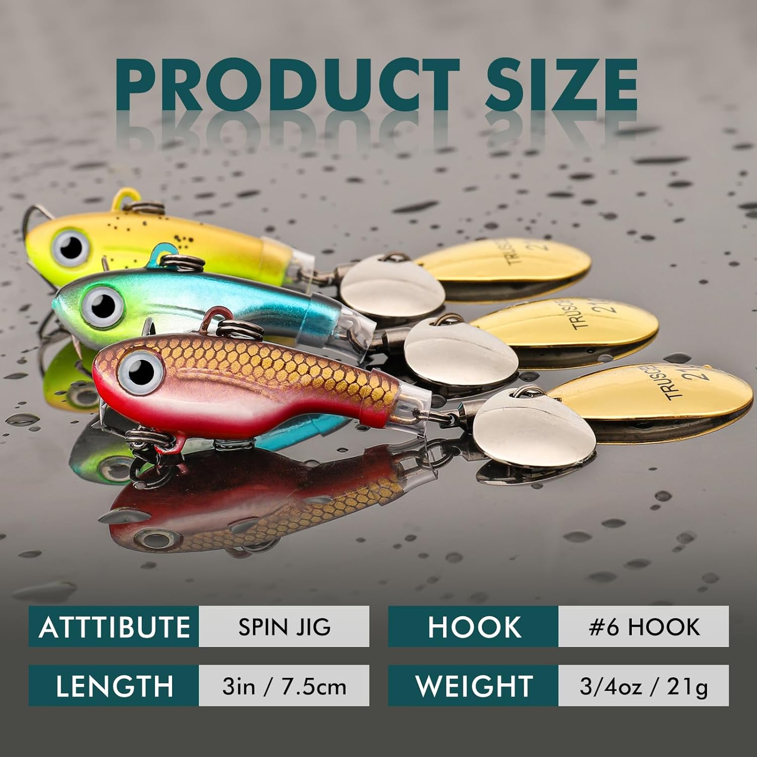 TRUSCEND Fishing Spinners with Unique Double Spoons, Nano-Plated Rooster Tail Fishing Lures with Copper Body & Blade, Great Action Blade Bait for Bass Trout Walleye, Freshwater Ice Fishing Jigs - PuriLite