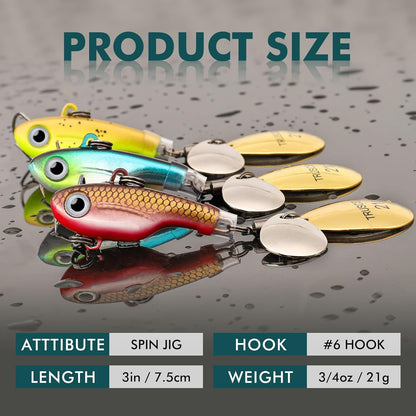 TRUSCEND Fishing Spinners with Unique Double Spoons, Nano-Plated Rooster Tail Fishing Lures with Copper Body & Blade, Great Action Blade Bait for Bass Trout Walleye, Freshwater Ice Fishing Jigs - PuriLite