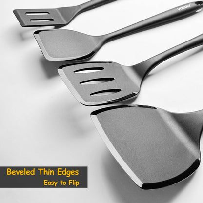 Silicone Spatula Set, 600°F Heat Resistant Silicone Spatula Turner Flipper for Cooking, Non Stick and Non Scratch Kitchen Utensils for Eggs & Pancakes, 4 Pack, Black - PuriLite