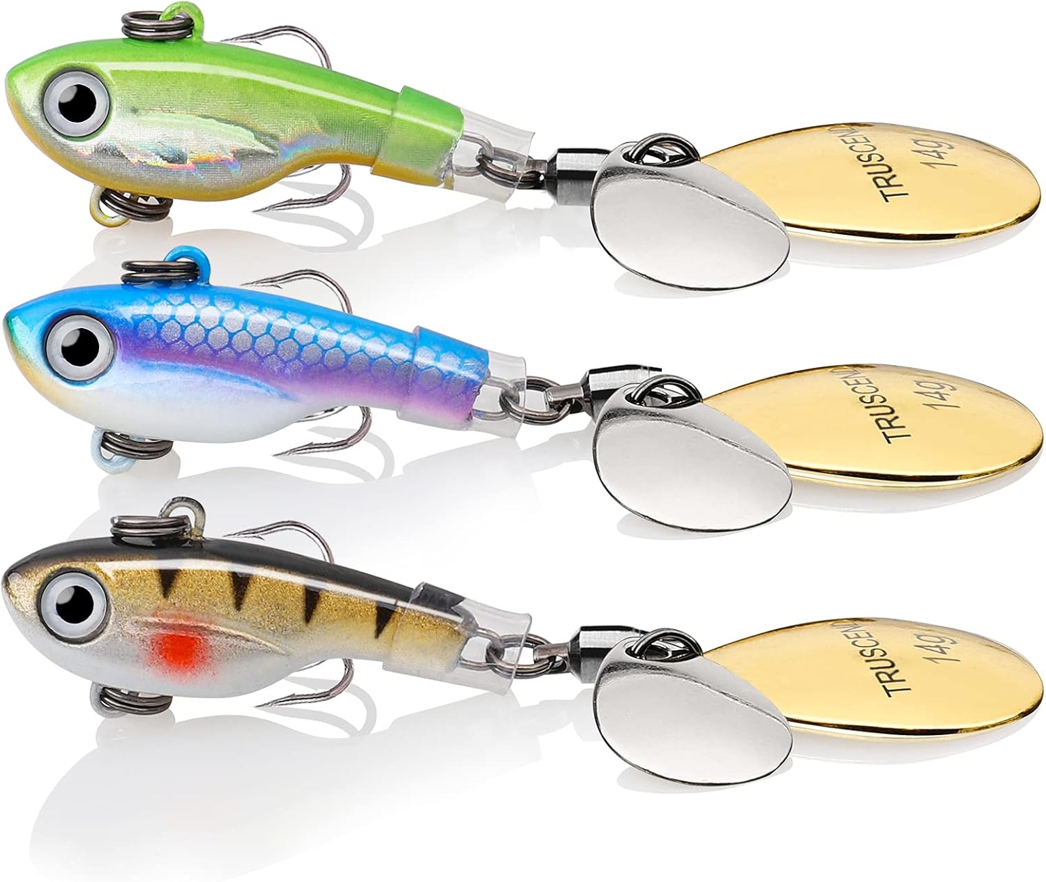 TRUSCEND Fishing Spinners with Unique Double Spoons, Nano-Plated Rooster Tail Fishing Lures with Copper Body & Blade, Great Action Blade Bait for Bass Trout Walleye, Freshwater Ice Fishing Jigs - PuriLite