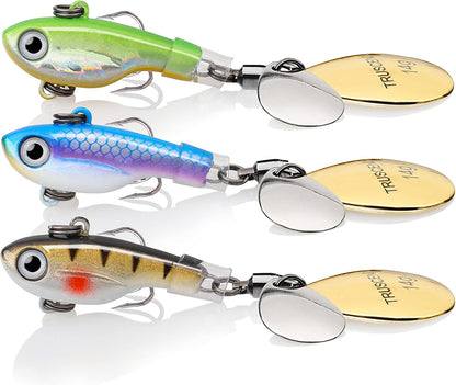 TRUSCEND Fishing Spinners with Unique Double Spoons, Nano-Plated Rooster Tail Fishing Lures with Copper Body & Blade, Great Action Blade Bait for Bass Trout Walleye, Freshwater Ice Fishing Jigs - PuriLite