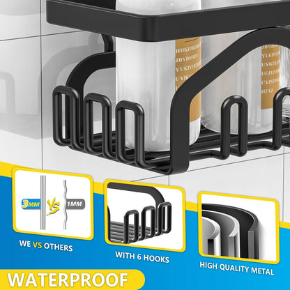 Coraje Adhesive Shower Caddy, 5-Pack Shower Shelves, Large Capacity Load Bearing 40 LBS Shower Organizer, No Drilling Shower Shelf, Rustproof Stainless Steel Bathroom Shower Storage, Black - PuriLite