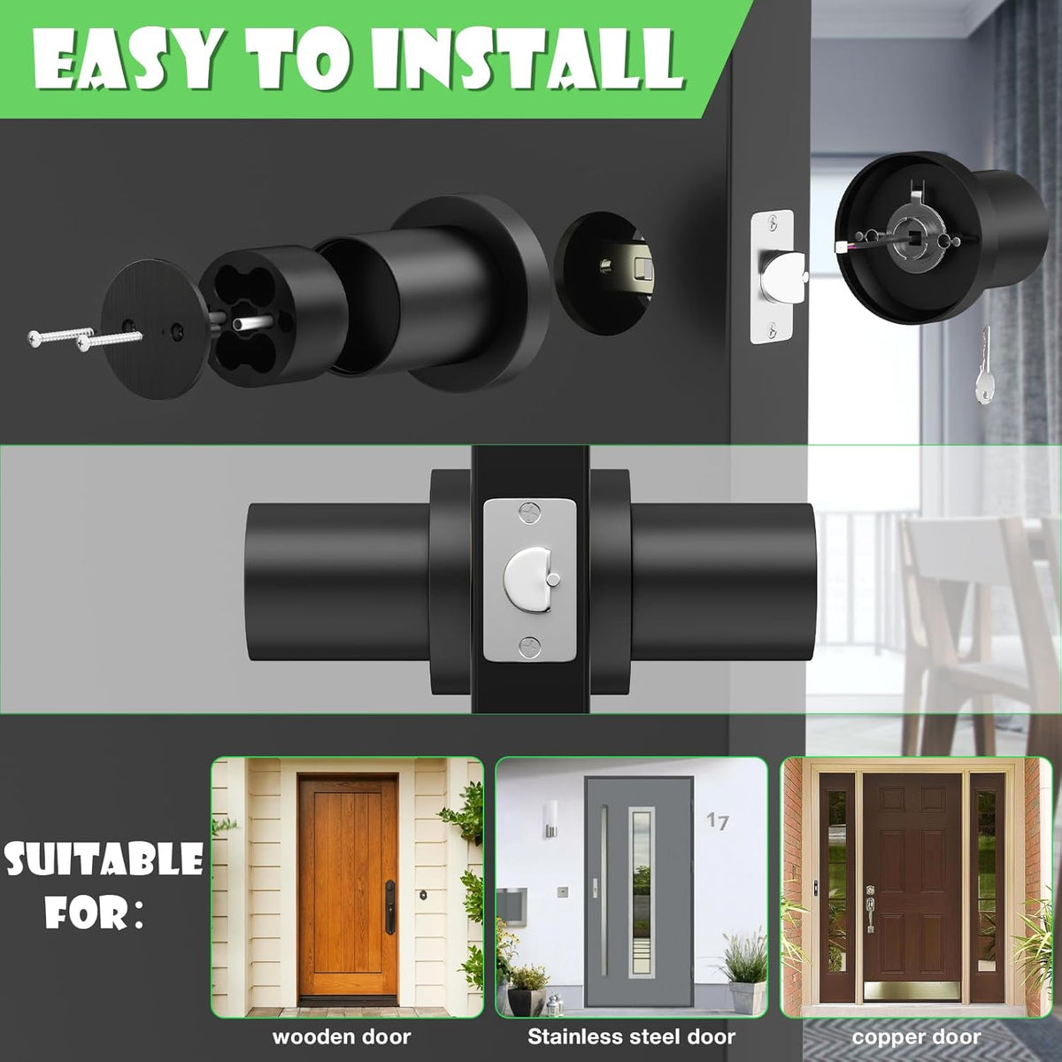 FITNATE Fingerprint Door Knob, Smart Biometric Door Lock with App Control, Keyless Entry Door Knob with Bluetooth Digital Code, Touch to Open Knob for Bedroom,Home,Hotel,Office, Black - PuriLite