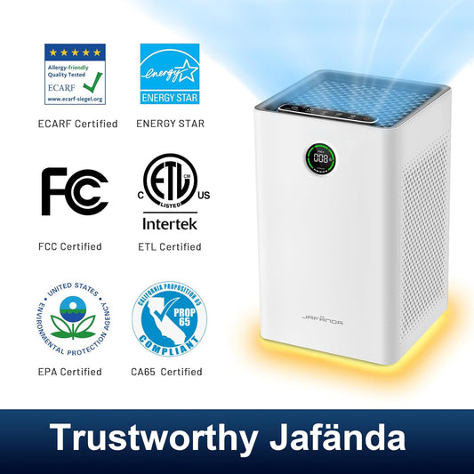 Jafända Air Purifiers for Home Large Room,Smart WiFi and Alexa Control, H13 True HEPA Filter Air Cleaner with Activated Carbon,22db, 1190 sq.ft, Remove Dust Pollen Smoke Odors - PuriLite