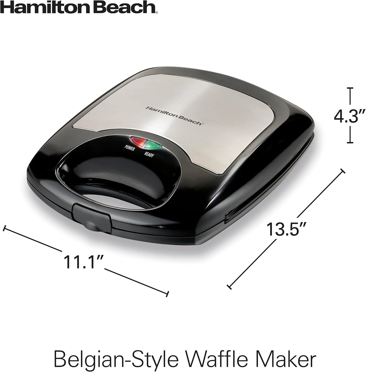 Hamilton Beach 4-Slice Non-Stick Belgian Waffle Maker with Indicator Lights, Compact Design, Black (26020) - PuriLite