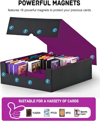 ZLCA Card Storage Box for MTG PTCG, Commander Deck Box Holds 3000+ Cards, Card Storage Case with 4 Stoppers, Card Organizer for TCG Sport Cards (Black) - PuriLite