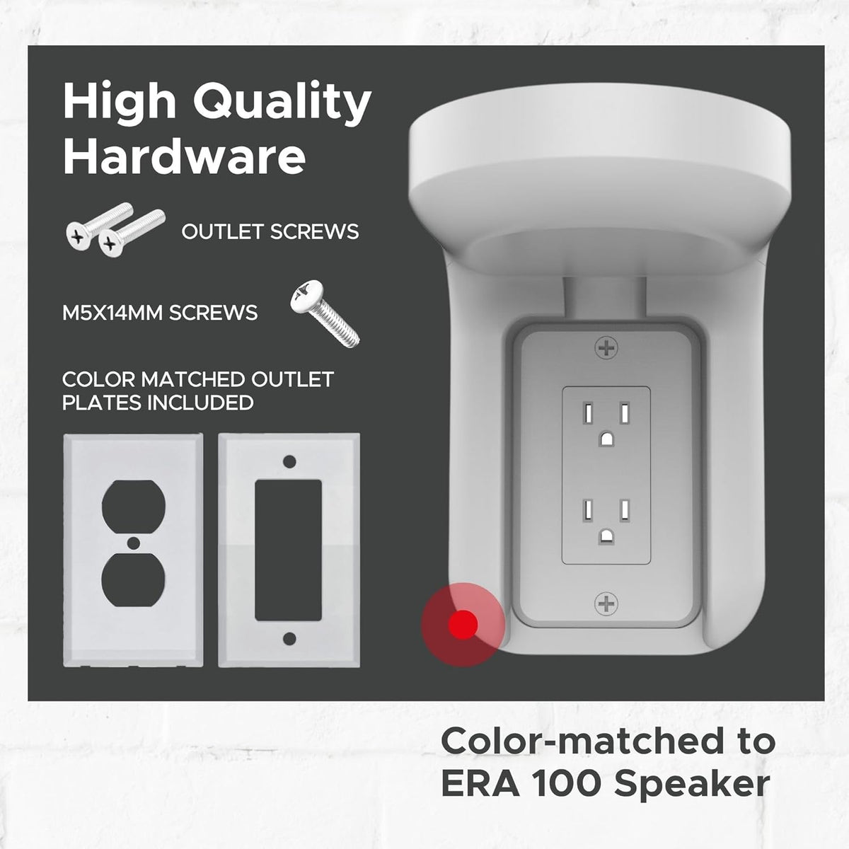 ERA100 Shelf Wall Outlet AC, White, Home, Compatible with Sonos ERA 100, Plug Mount Organizer, Bathroom, Kitchen, Bedrooms, Cord Management, Easy Installation, Mounting Kit Included - PuriLite