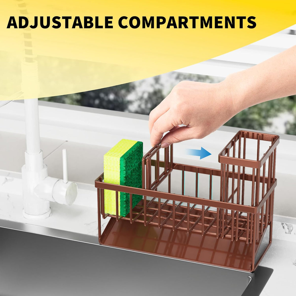 Cisily Kitchen Sink Caddy Organzier with High Brush Holder, Sponge Holder for Sink, 304 Rustproof Stainless, Kitchen Countertop Soap Dispenser Organizer, Kitchen Decor and Accessories (Black) - PuriLite