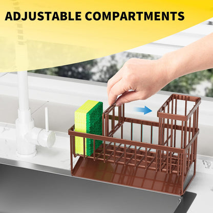Cisily Kitchen Sink Caddy Organzier with High Brush Holder, Sponge Holder for Sink, 304 Rustproof Stainless, Kitchen Countertop Soap Dispenser Organizer, Kitchen Decor and Accessories (Black) - PuriLite