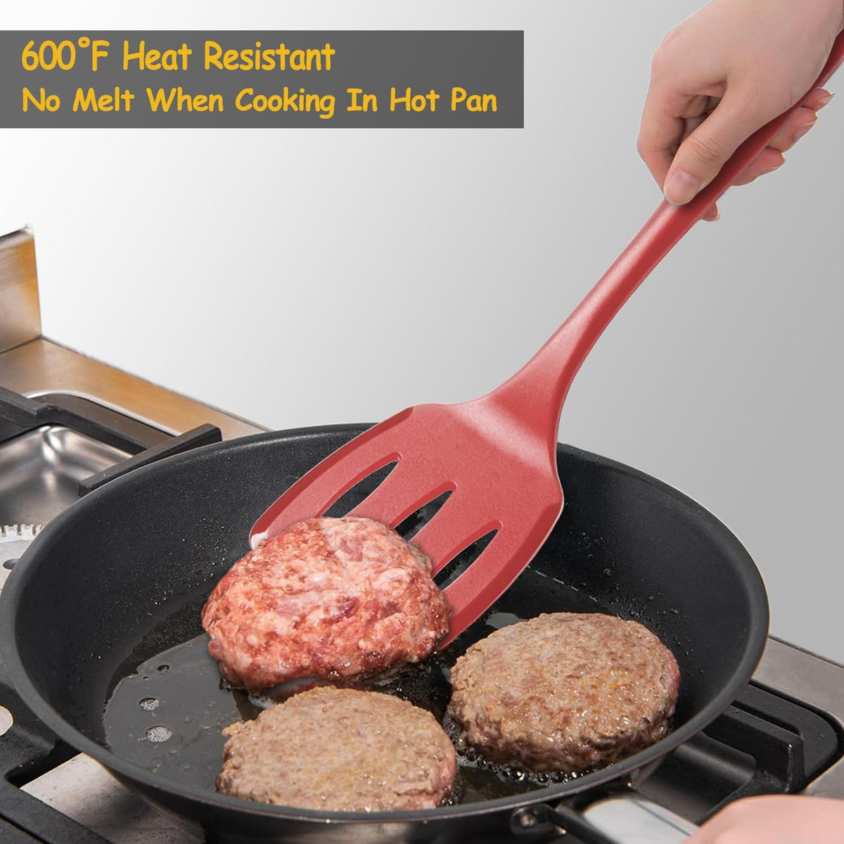 Silicone Spatula Set, 600°F Heat Resistant Silicone Spatula Turner Flipper for Cooking, Non Stick and Non Scratch Kitchen Utensils for Eggs & Pancakes, 4 Pack, Black - PuriLite
