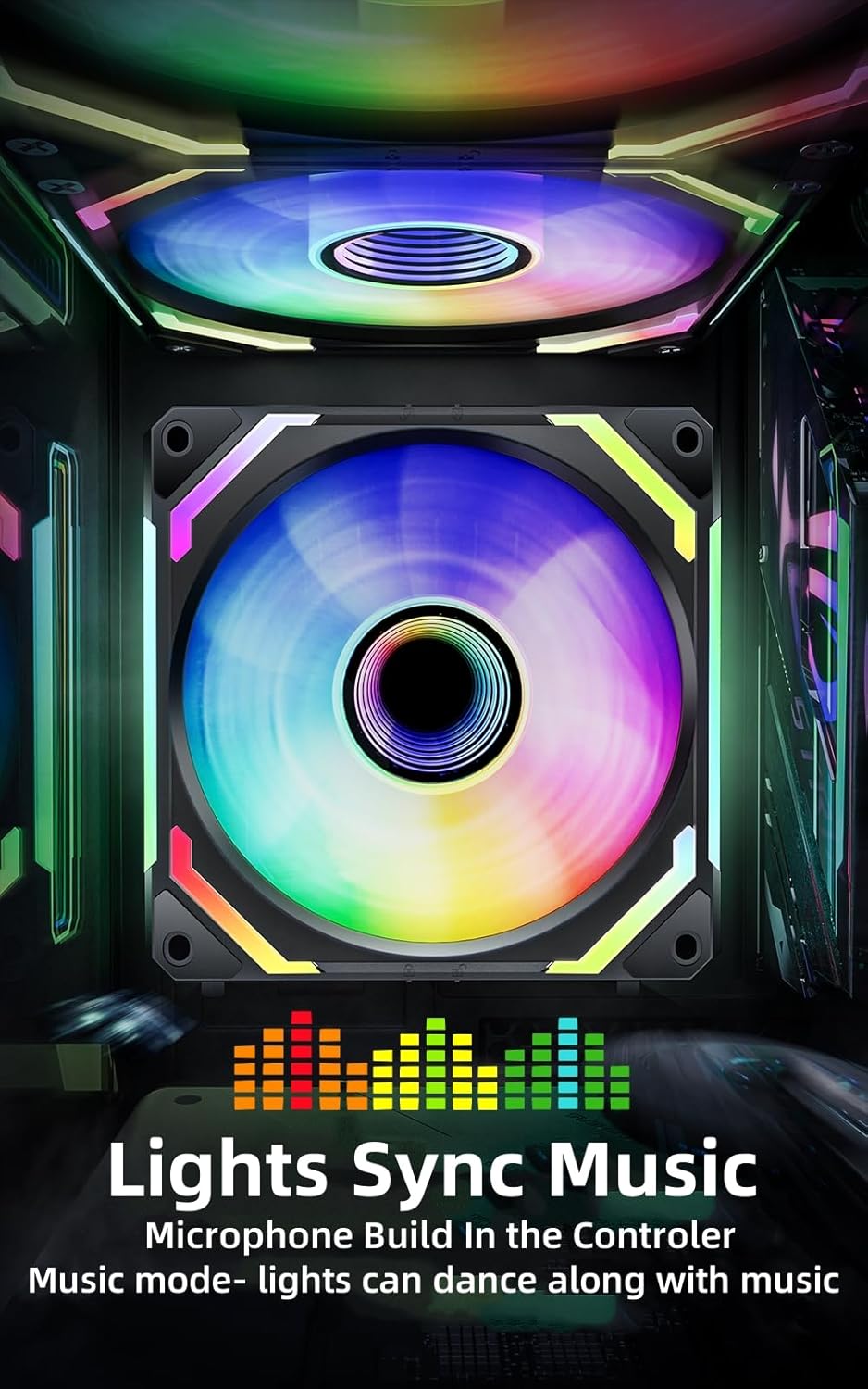 AsiaHorse COSMIQ-Black 120mm PC RGB Fans, 5V 3-PIN Connector Daisy Chain FDB PWM Computer Case Fans with RGB Controller for Cases CPU Liquid Coolers, 3Pack (Black) (White, 3_Pack_Forward_Blade) - PuriLite