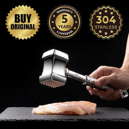 Stainless Steel Meat Tenderizer Tool, Premium Meat Mallet with Non-Slip Grip, Dual-Sided with Heart Shape Design for Tenderizing Steak, Poultry & Chicken Cutlet, Dishwasher Safe, Lifetime Replacement - PuriLite