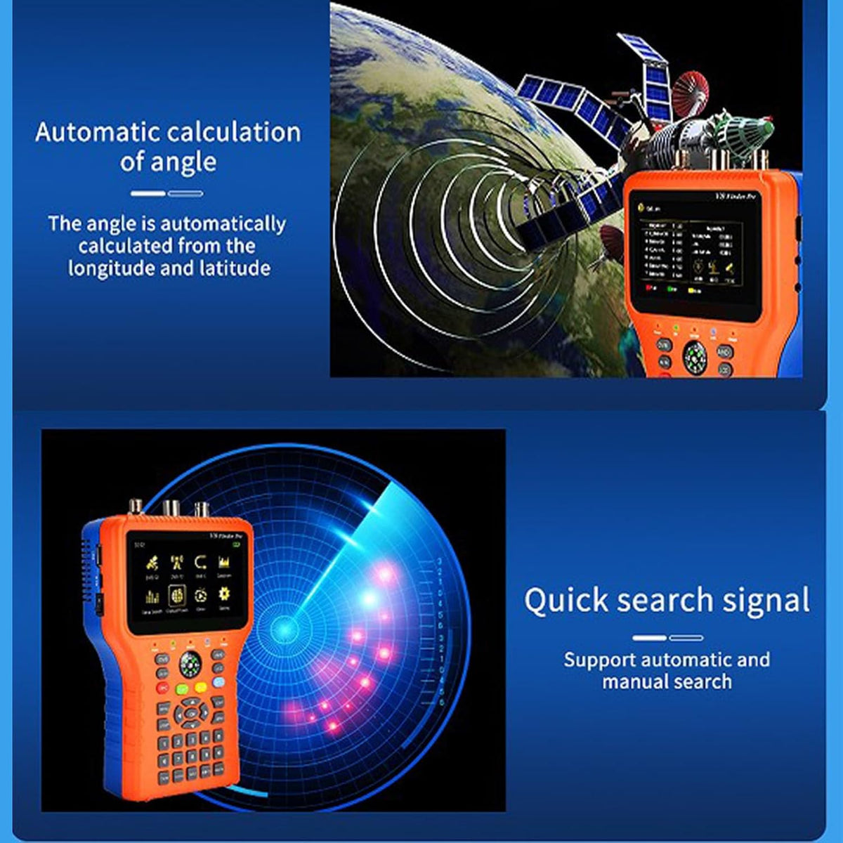Satellite Finder, V8 Finder PRO FTA DVB S2 S2X Meter Digital Satellite Finder with 4.3inch LCD Screen Compass Function (US Plug) - PuriLite