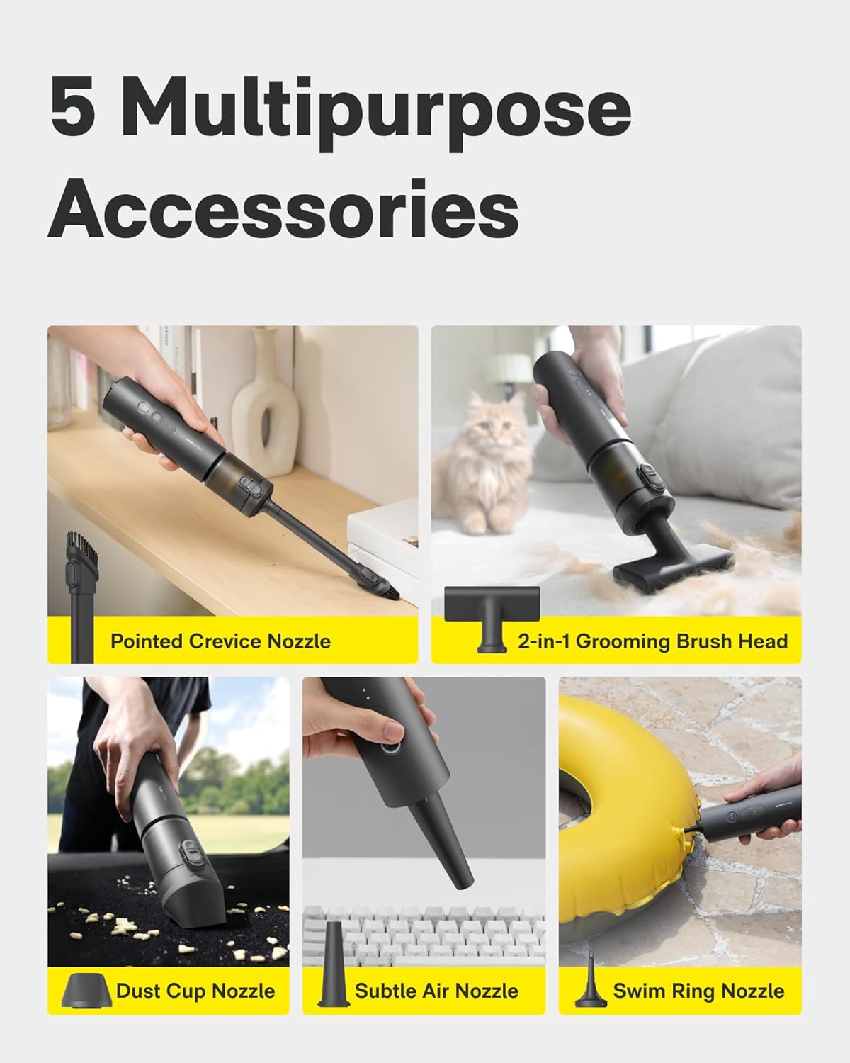 HOTO 4-in-1 Cordless Handheld Vacuum Cleaner – Portable Mini Car Vacuum, HEPA Filter, 20,000Pa Suction, Electric Air Duster & Inflator for Desk, Keyboard, Home & Office Cleaning - PuriLite