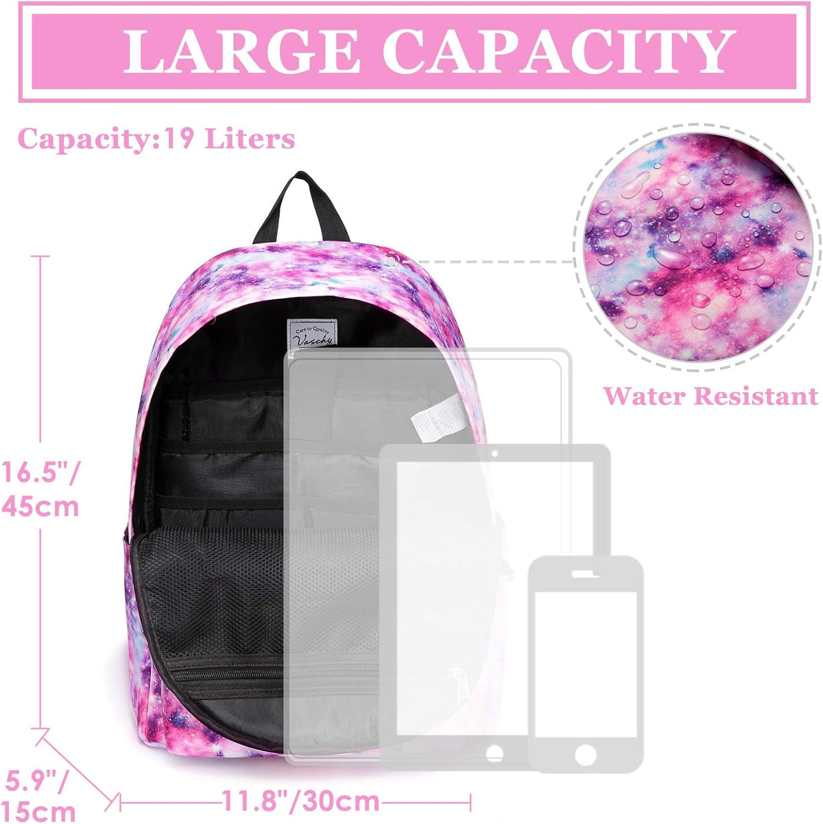 VASCHY Lightweight School Backpack for Women with Sleeve for 14" Laptop - PuriLite