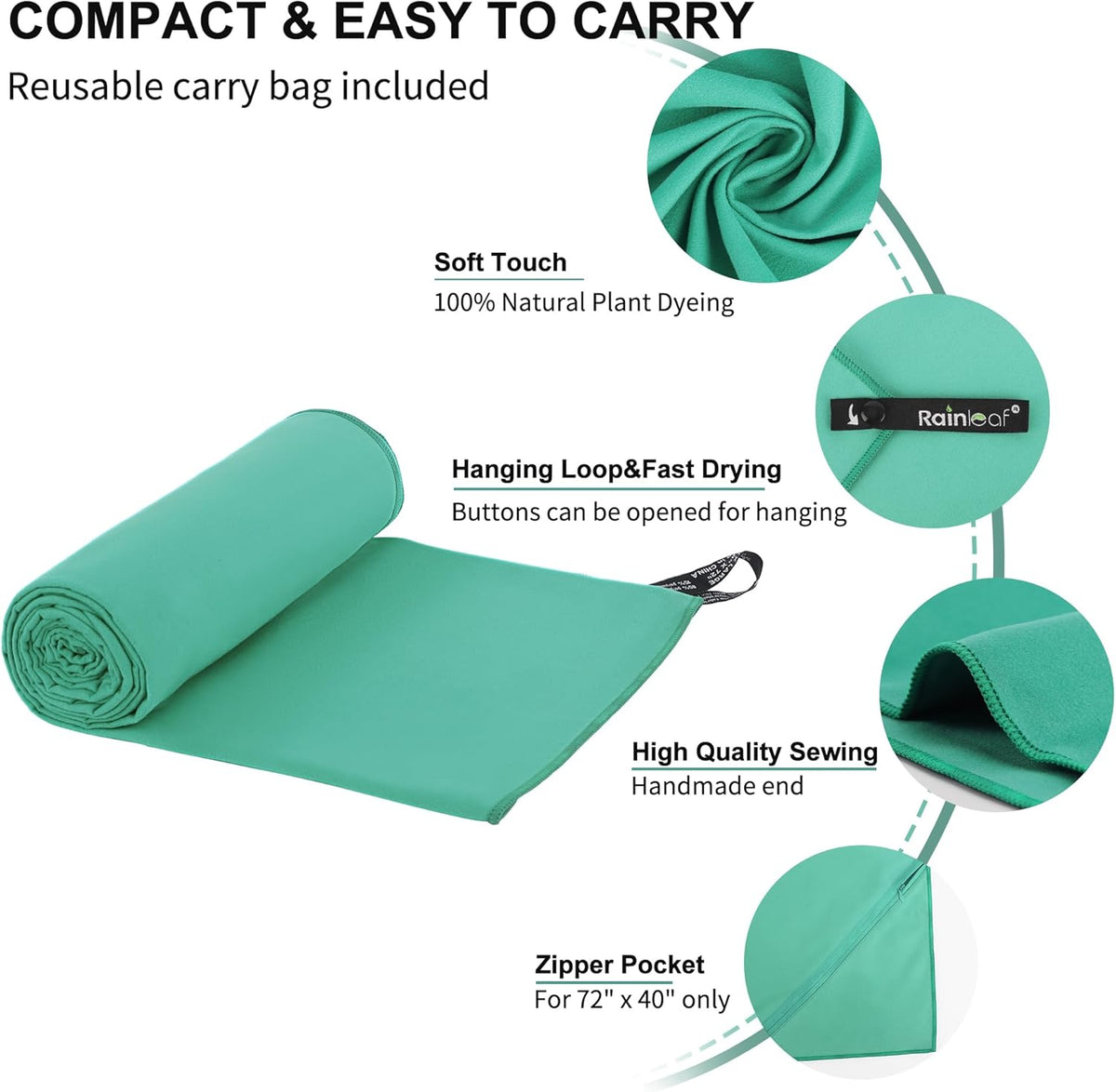 Rainleaf Microfiber Towel Perfect Travel & Gym & Camping Towel. Quick Dry - Super Absorbent - Ultra Compact - Lightweight. Suitable for Trip, Beach, Shower, Backpacking, Pool - PuriLite