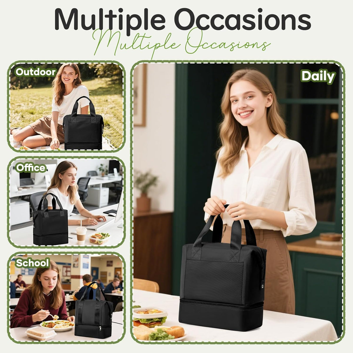 Lunch Bag Insulated Lunch Box Leakproof Lunch Tote Bags for Women Men,Portable Thermal Cooler Bag Lunch Containers with Shoulder Strap for Work, Family, Picnic, School, Outdoor,BBQ C2-Pinkpurple - PuriLite