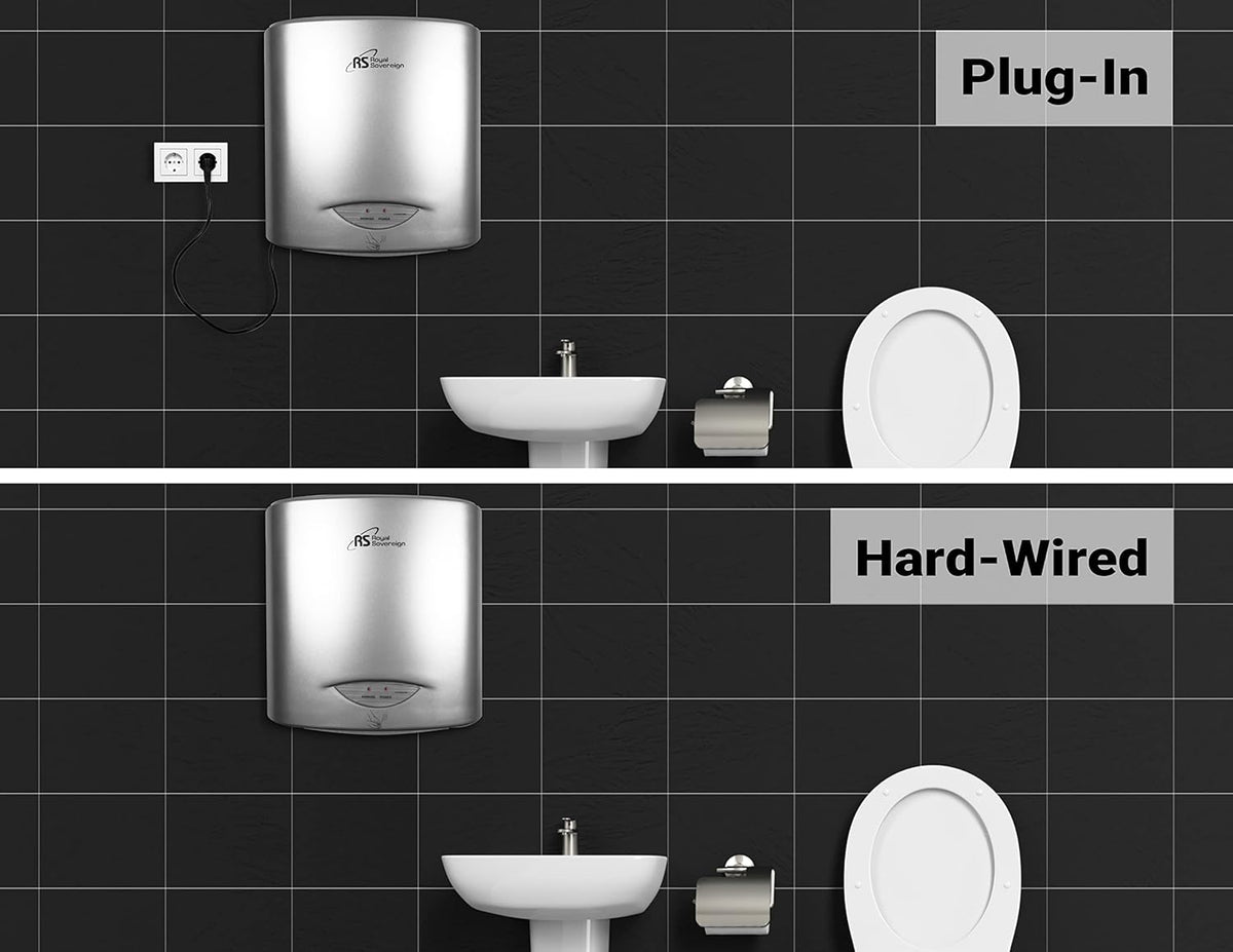 Royal Sovereign Touchless Automatic Hand Dryer, High Efficiency, Dual Plug-in Ready or Hard-Wired Installation Option, Tamper Resistant. (RTHD-421S) - PuriLite