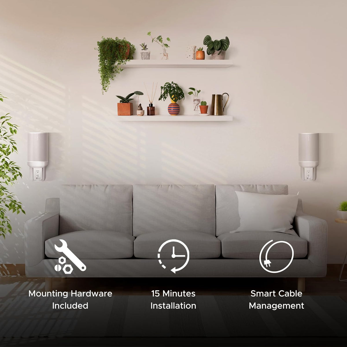 ERA100 Shelf Wall Outlet AC, White, Home, Compatible with Sonos ERA 100, Plug Mount Organizer, Bathroom, Kitchen, Bedrooms, Cord Management, Easy Installation, Mounting Kit Included - PuriLite