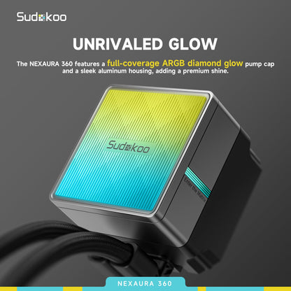 Sudokoo NEXAURA 240 Liquid CPU Cooler: 240mm AIO CPU Cooler with PWM Pump & ARGB Pump Head - Water Cooling with FDB Fans for Intel LGA 1851/1700/1200/115X AMD AM5/AM4 - Black - PuriLite