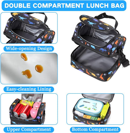 VASCHY Lunch Box Bag Men, Insulated Two Compartments Bento Cooler Bags for Adults/Women/Kids for School,Daycare,Kindergarten,Picnic Black - PuriLite