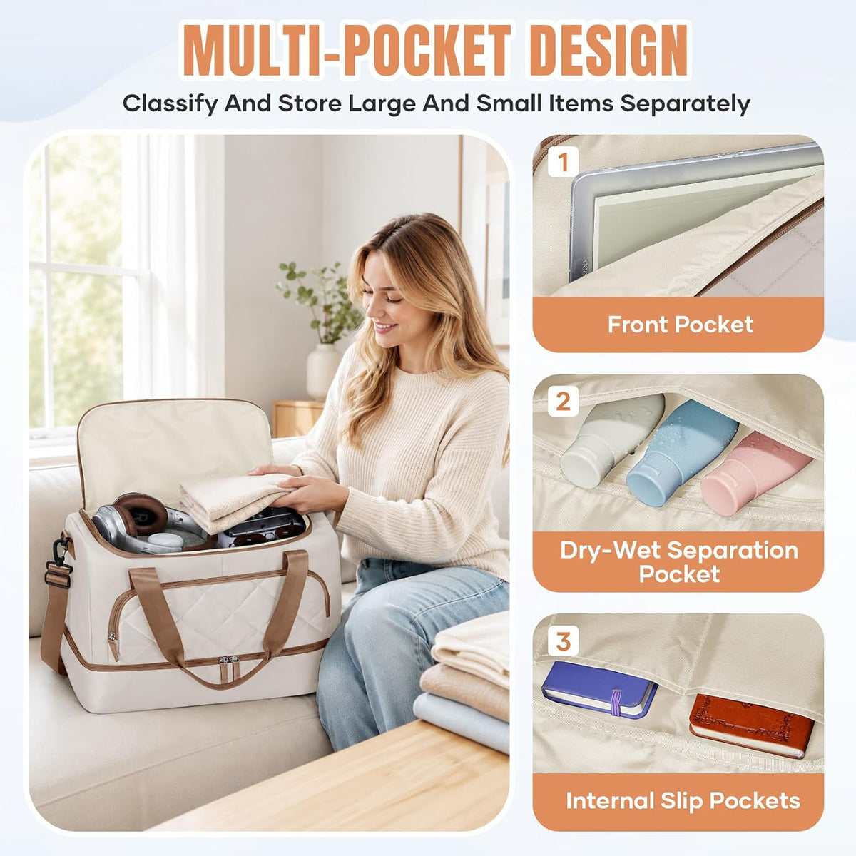 WONHOX Travel Duffel Bag Weekender Carry on Luggage Bag for Airplane