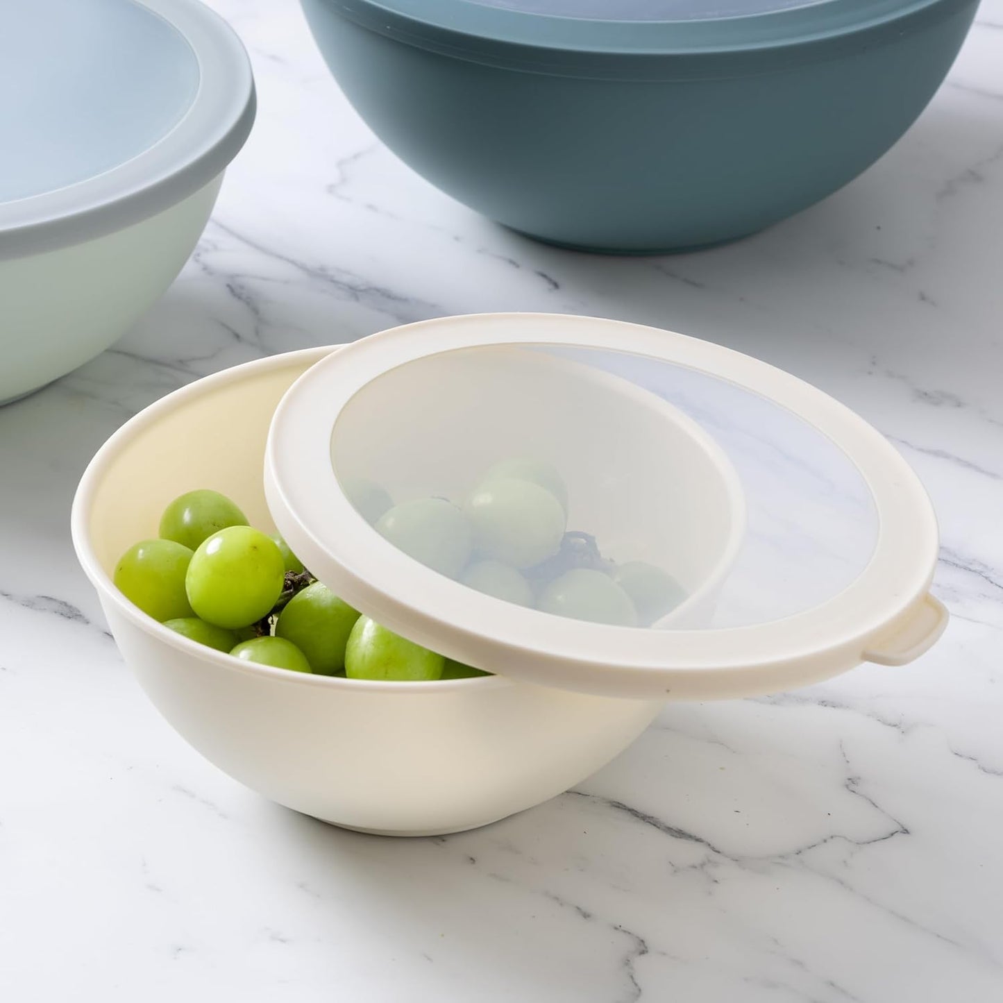 COOK WITH COLOR Mixing Bowls with TPR Lids - 12 Piece Plastic Nesting Bowls Set Includes 6 Prep Bowls and 6 Lids, Microwave Safe Mixing Bowl Set (Mint) - PuriLite