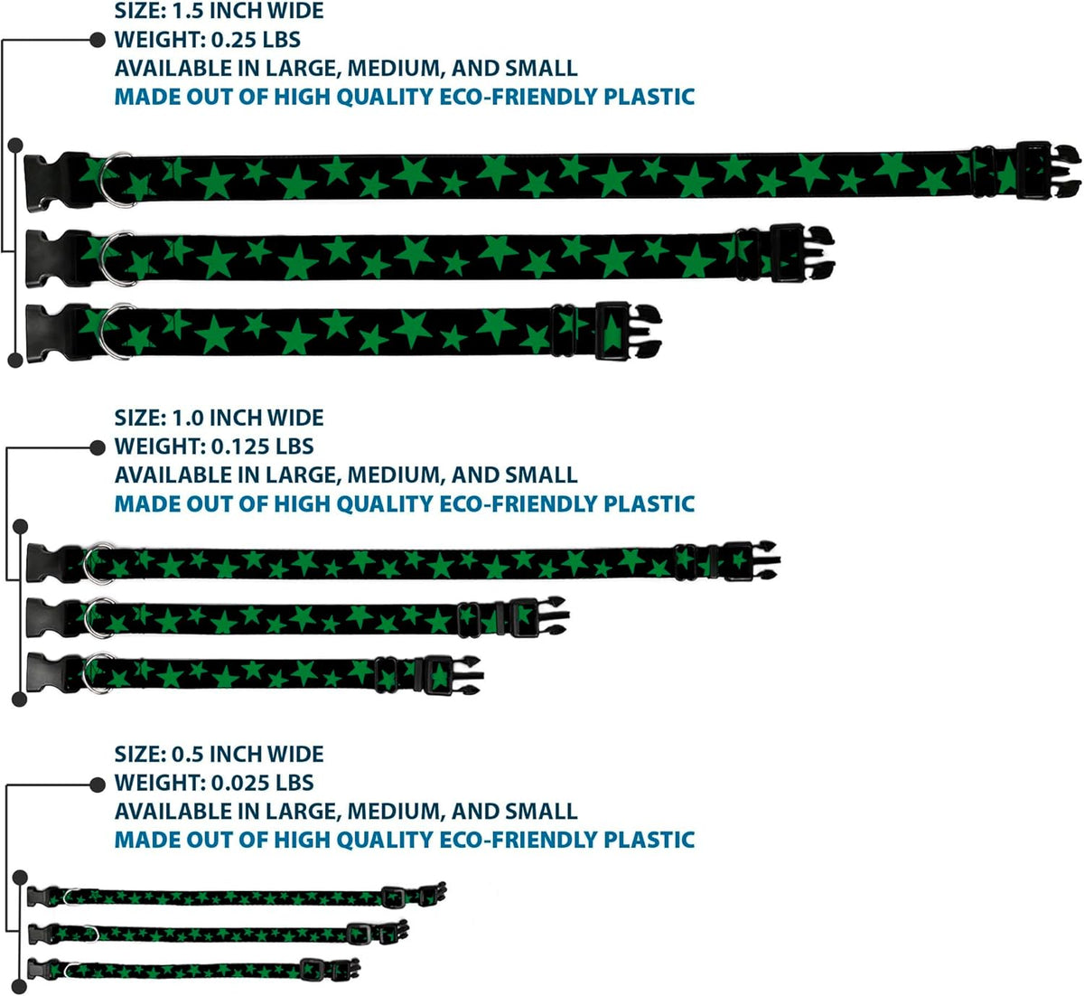 Buckle-Down PC-W21909-M Dog Collar Plastic Clip Buckle, 1"x11"-17", Star Black/White - PuriLite