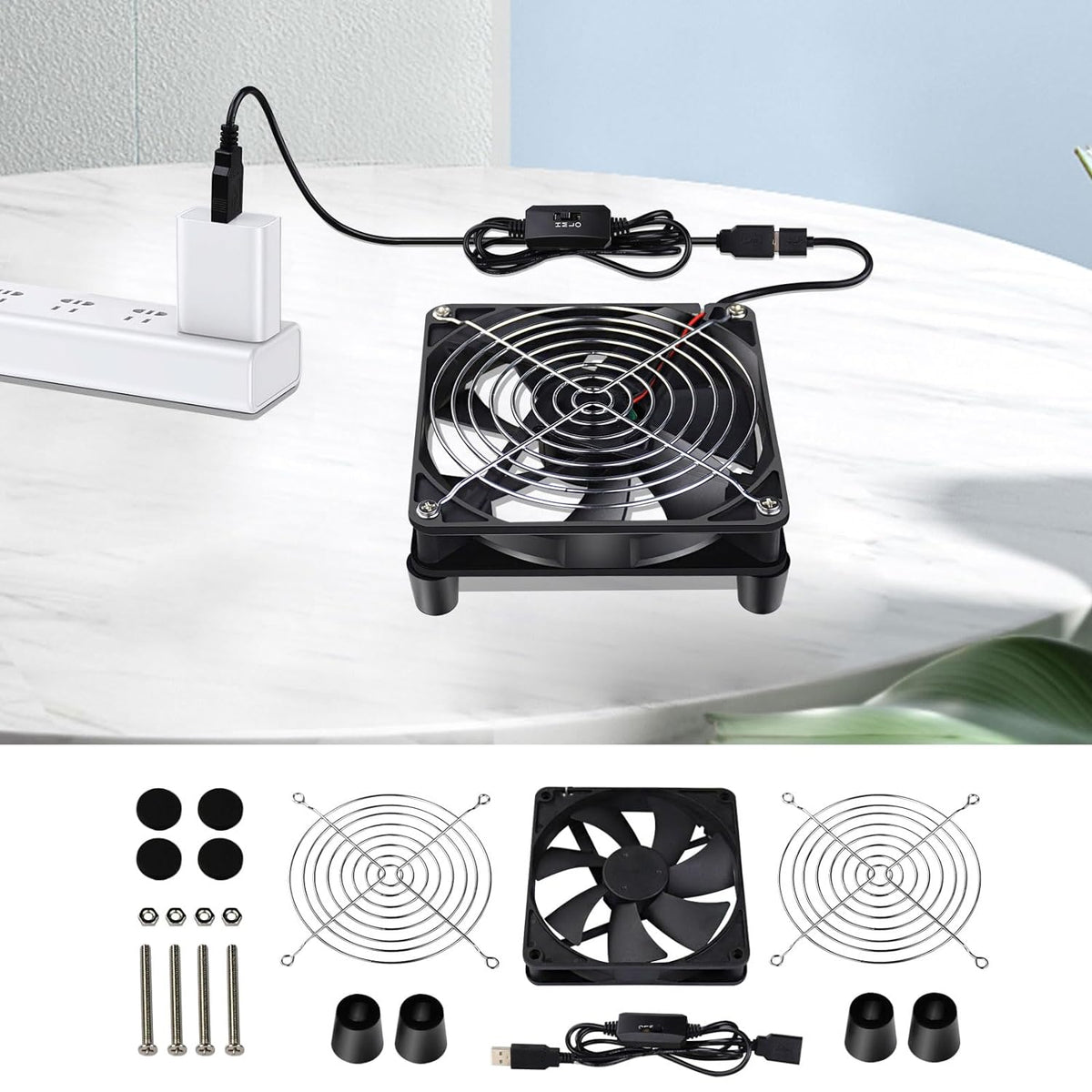 Wathai High Airflow Router Cooling Fan for Computer Cooler TV Small Box DC 5V USB Power 120mm 240mm Fan with Multi Speed Controller - PuriLite
