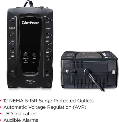 CyberPower AVRG900LCD Intelligent LCD UPS System, 900VA/480W, 12 Outlets, AVR, Compact - PuriLite