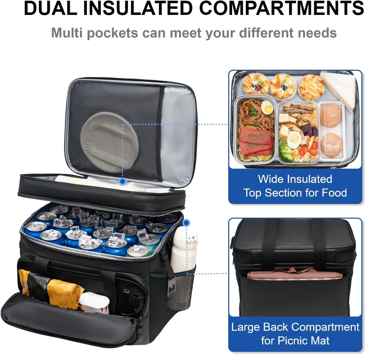EVERFUN Cooler Bag Insulated Beach Cooler Lunch Bag Box for Men Women Dual Compartments Collapsible Waterproof Leak-Proof for Travel Work Picnic - PuriLite