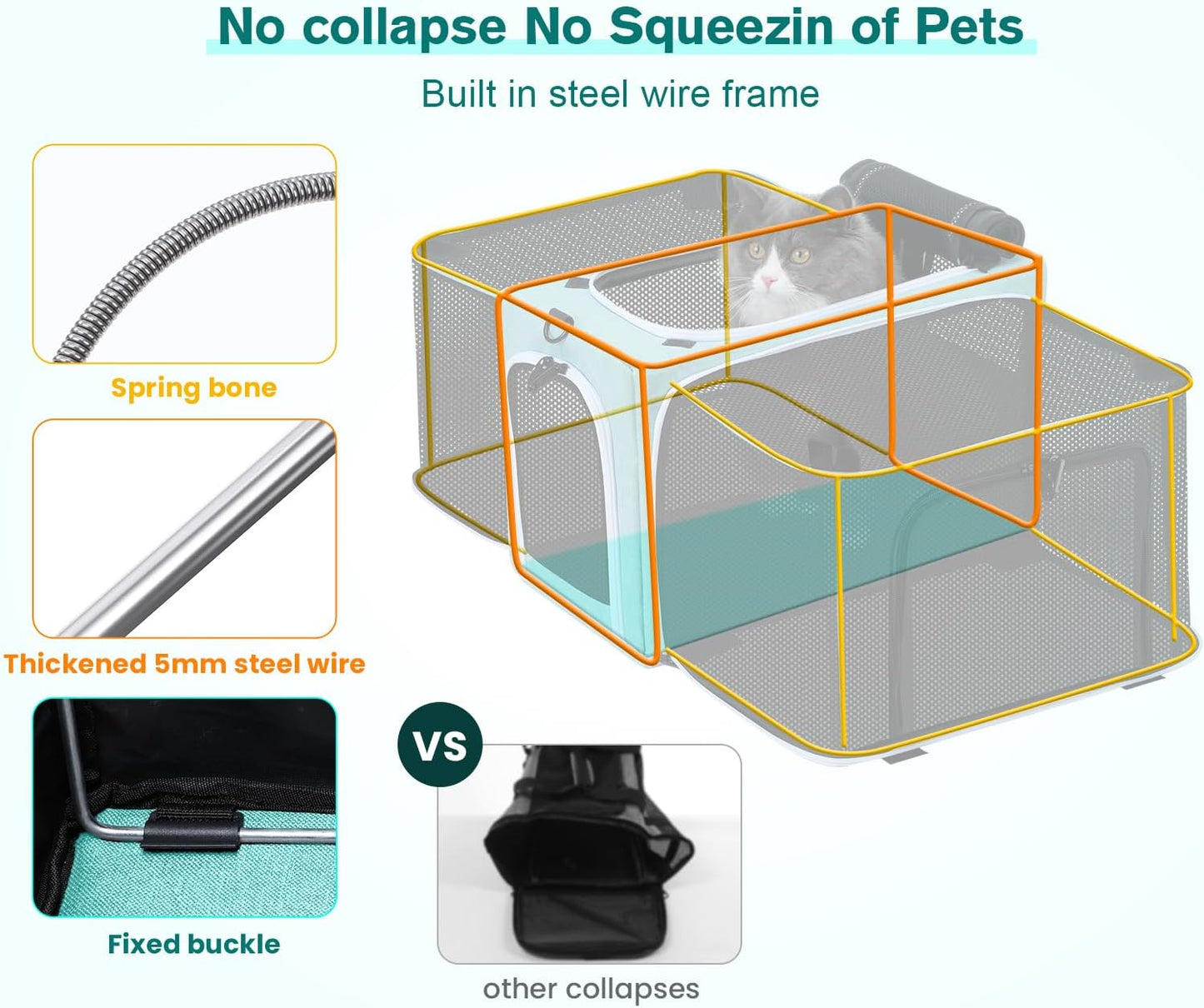 Approved Collapsible Cat Soft-Sided Carriers, Breathable Pet Carriers up to 5kg/12lbs, Portable Dog Carrier Great for Travel, Outdoor, Hiking, Camping(Gray) - PuriLite
