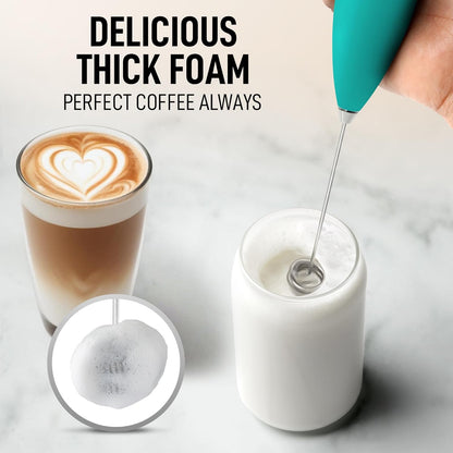 Zulay Kitchen Powerful Double Whisk Milk Frother Handheld - Foam Maker with Stand - Whisk Drink Mixer for Coffee, Mini Foamer for Latte, Matcha, Frappe, Hot Chocolate & Cappuccino (Black) - PuriLite