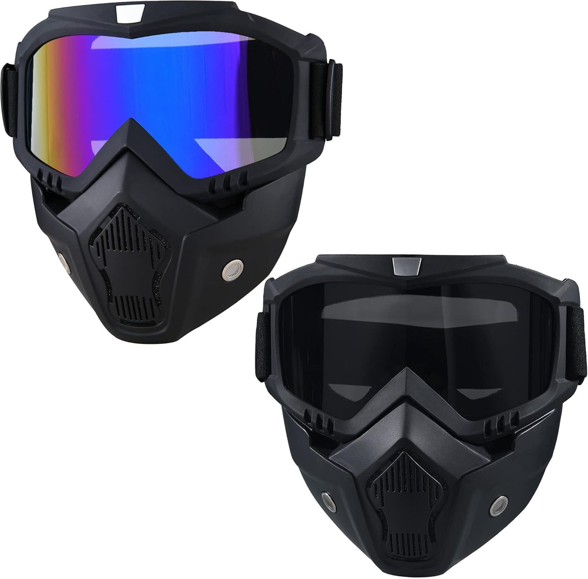 2 Pieces Motorcycle Goggles with Adjustable Face Mask,Dirt Bike ATV Motocross MX Riding Offroad Cycling Protective Glasses - PuriLite