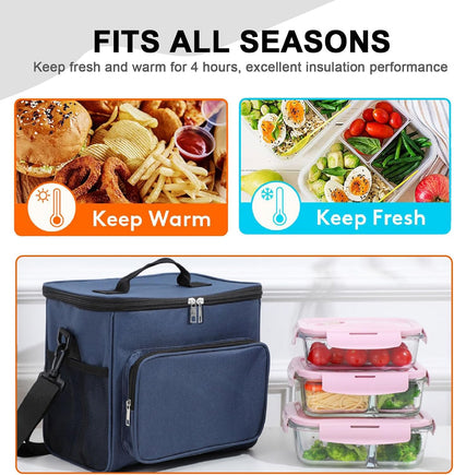 Lunch Bag for Adult Men Women Reusable 10L Large Thermos Lunch Box Food Cooler Bag Leakproof Heated Lunch Bag for Work Office Outdoor Picnic School Unisex Insulated Bag, 12+ Cans (Black) - PuriLite