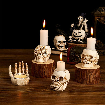 4Pcs Halloween Skeleton Candlestick,Halloween Candle Holder Gothic Skeleton Palm Skull Decor for Home Bar Party Tabletop,Creepy Themed Party Decorations,Escape Room Script Kill Prop - PuriLite