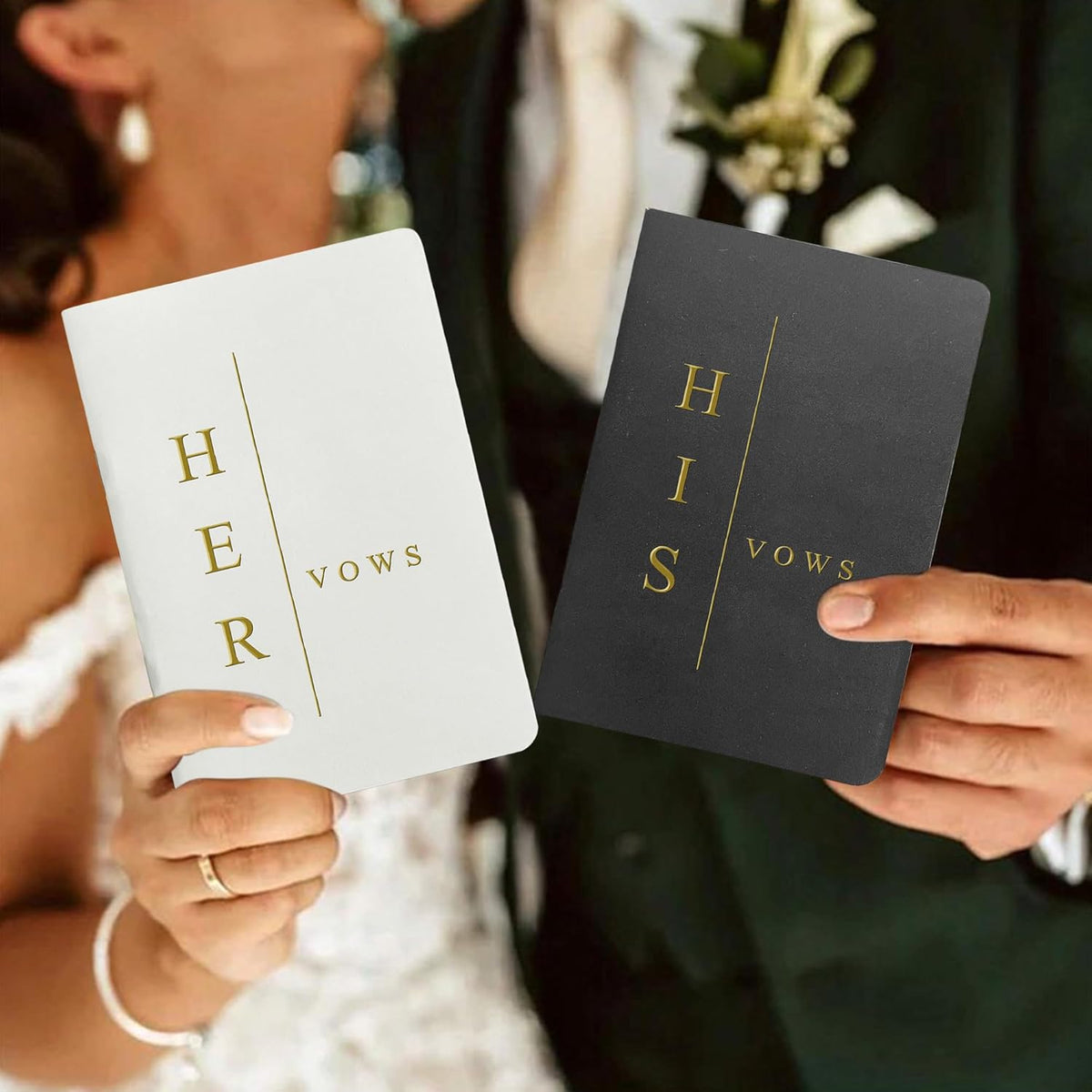 WeddingGiftsWedding Vow Books His and Hers Soft Touch Gold Foil Engraving Vow Books Wedding Essentials Wedding Accessories(TR-HH-Black) - PuriLite